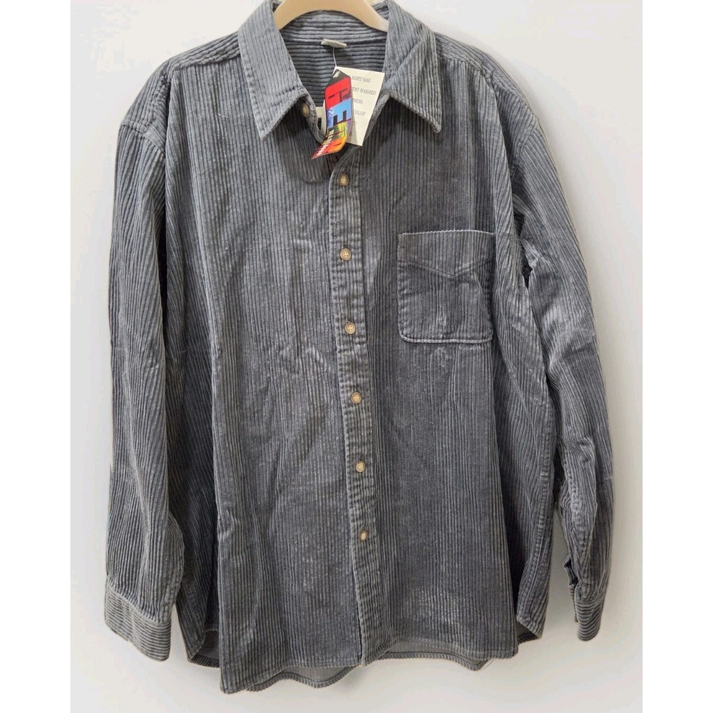 Vintage Marlboro HEAD Corduroy Oversized Shirt Blue Gray Large 90s Deadstock